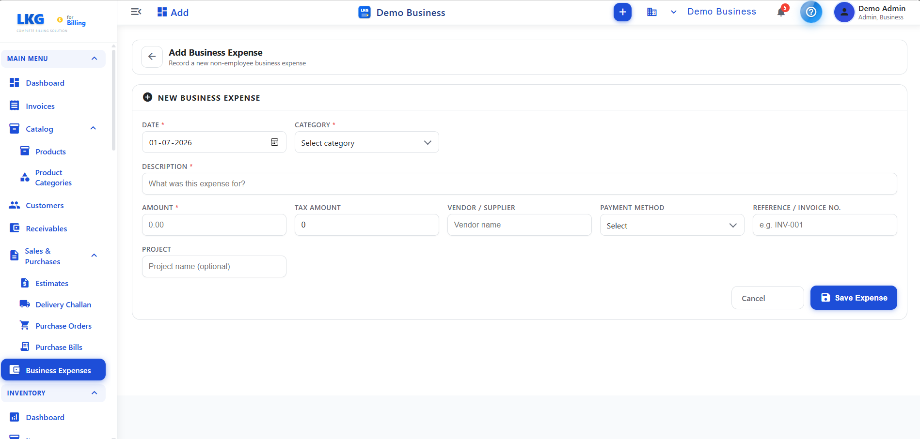 Add Business Expense Form